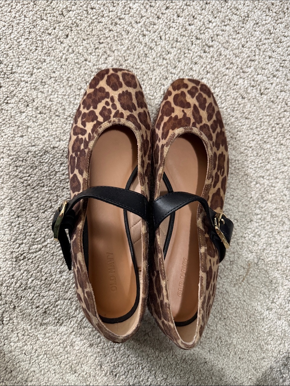Old Navy Leopard Print Mary Jane Mules with Black Strap